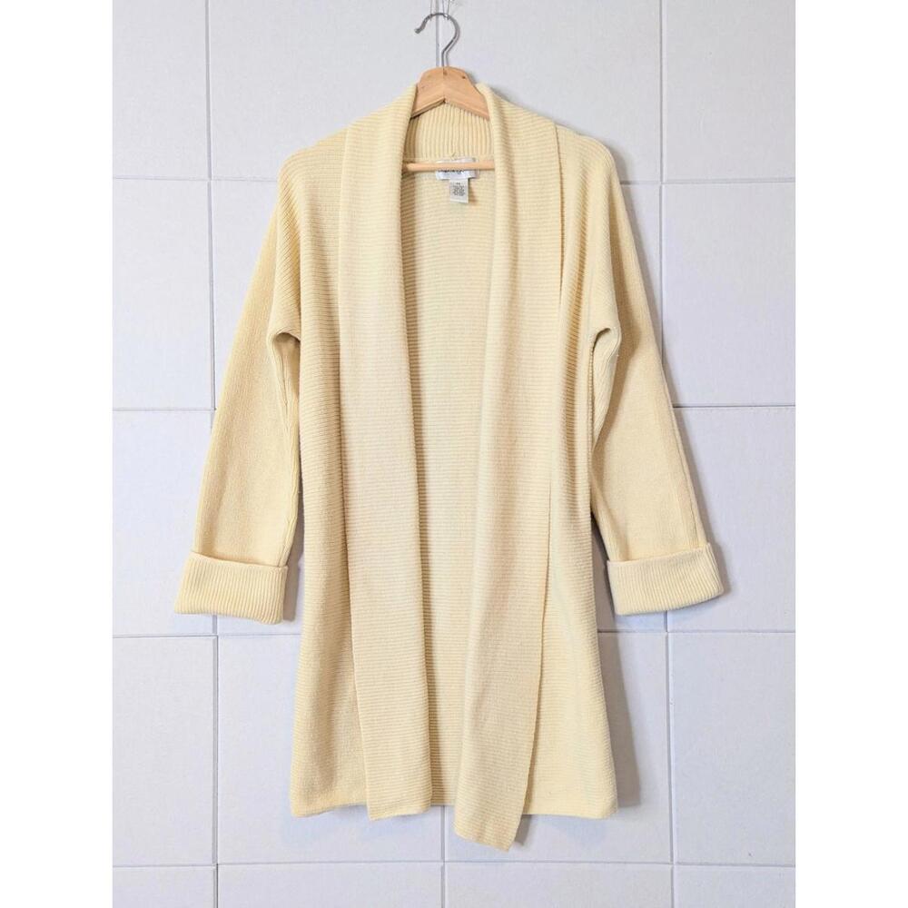 Vintage 80s Bloomingdale's 100% wool shawl collar open front cardigan